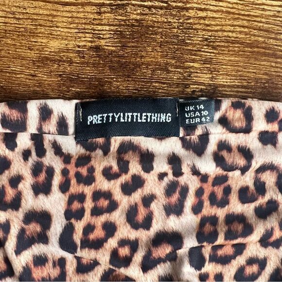 Pretty Little Thing Brown & Tan Leopard Print One Shoulder Crop Top - Picture 5 of 8